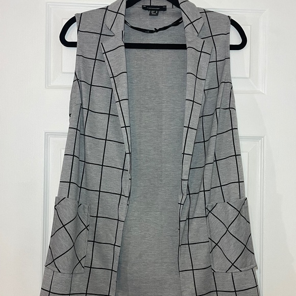 Primark - Women's - Open Front - Long Vest - Checkered Fabric - Grey/Black - Picture 1 of 3